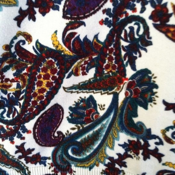TALBOTS PETITE | Women's Paisley Print V Neck Sweater Size Medium - Picture 2 of 5
